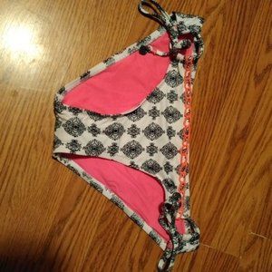 Becca Tie Side Bikini Swimsuit Bottoms Size Medium Black White Coral Pink